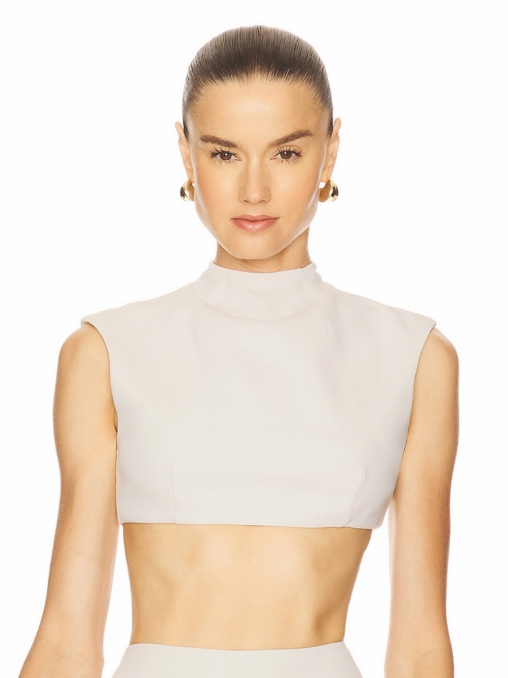 Camila Coelho Revolve Goldie Ecru Cream Cropped Mock Neck Sleeveless Top Small